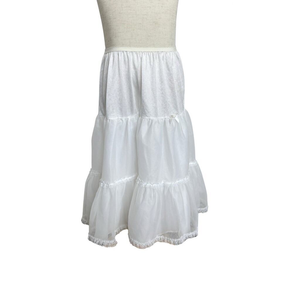Copper Key Girls Petticoat Slip Skirt Size 7 White Tiered Lace Hem Lined